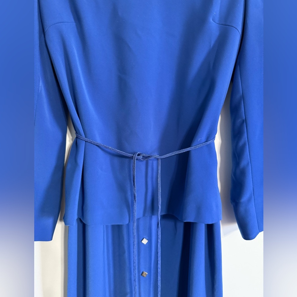 Kasper Cobalt Blue Peplum Button-Front Midi Dress – Belted – Size 8 - Picture 4 of 11